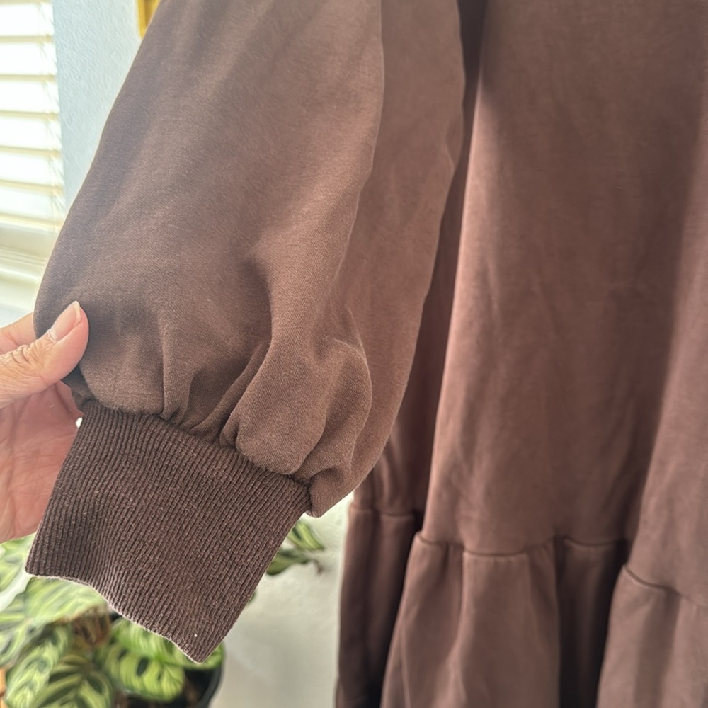 NAP Loungewear Tiered Crewneck Long Sleeve Dress Cotton Brown Mocha Size Small - Picture 5 of 10
